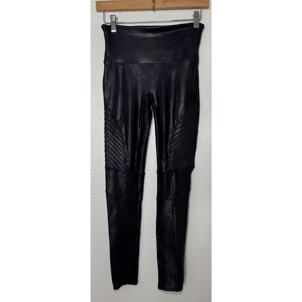 SPANX Black Faux Leather Moto Leggings Size Medium